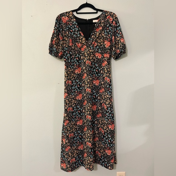 Anthropologie If By Sea Jumpsuit Womens Small Black Floral Long Dress 50’s Vibe - Picture 2 of 12